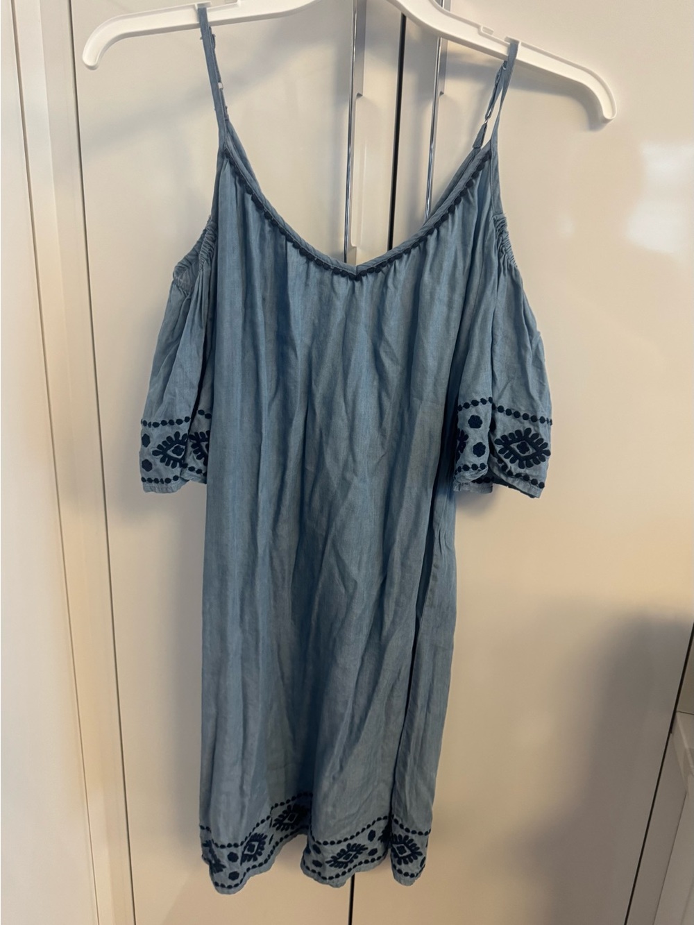 Tommy Bahama Light Blue Cold-Shoulder Embroidered Mini Dress
